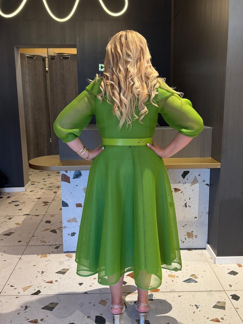 Rochie Midi Verde Din Voal  Și Mâneci Bufante DYA1235 - imagine 4