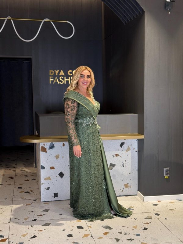 Rochie Lungă Verde Din Dantelă Și Paiete DYA1237 - imagine 3