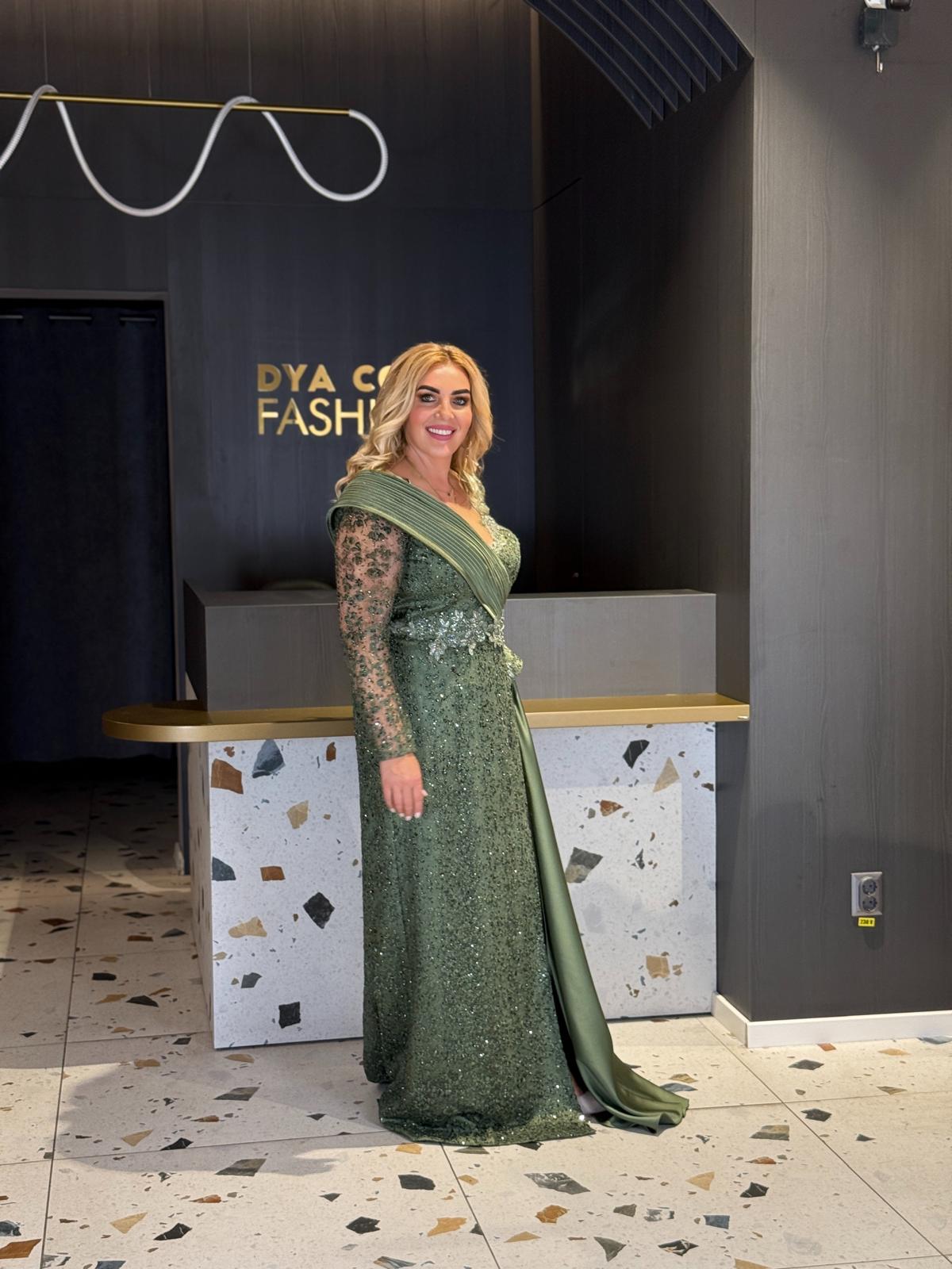 Rochie Lungă Verde Din Dantelă Și Paiete DYA1237 - imagine 3