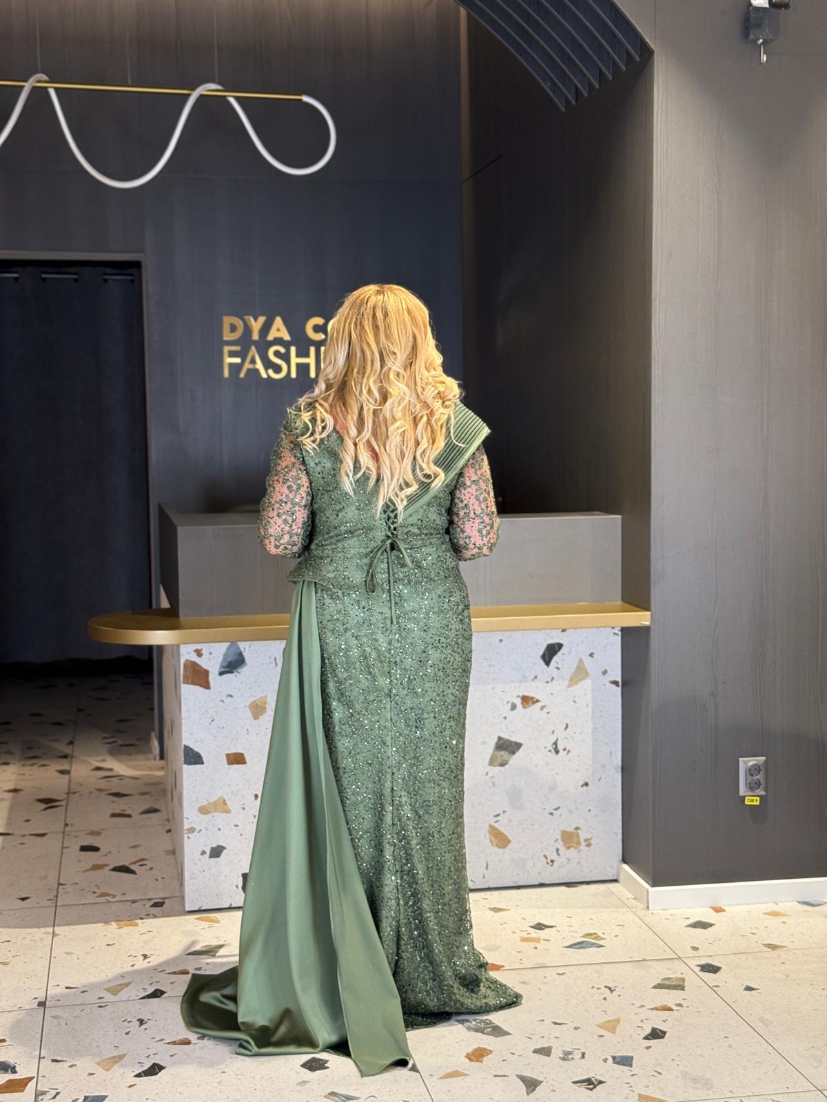 Rochie Lungă Verde Din Dantelă Și Paiete DYA1237 - imagine 4