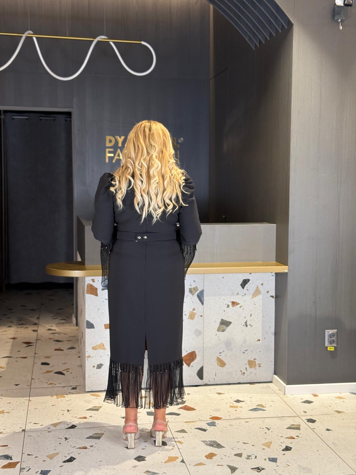 Rochie Midi Neagră Cu Detalii Plisate DYA1239 - imagine 4