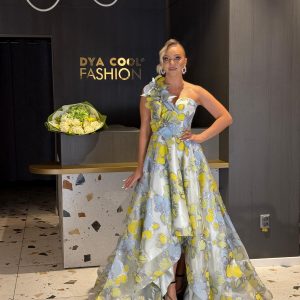 Rochie Asimetrică Lungă Cu Imprimeu Floral Galben-Argintiu DYA1240
