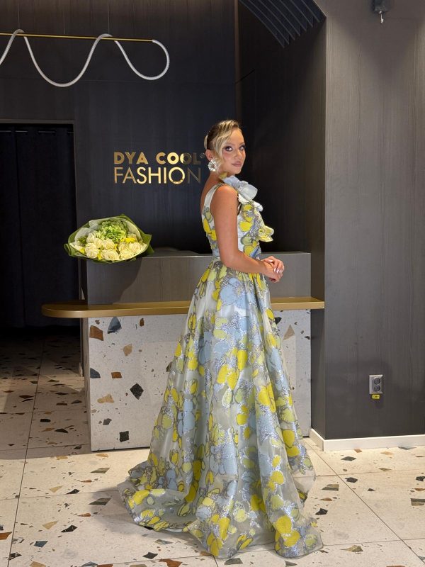 Rochie Asimetrică Lungă Cu Imprimeu Floral Galben-Argintiu DYA1240 - imagine 2