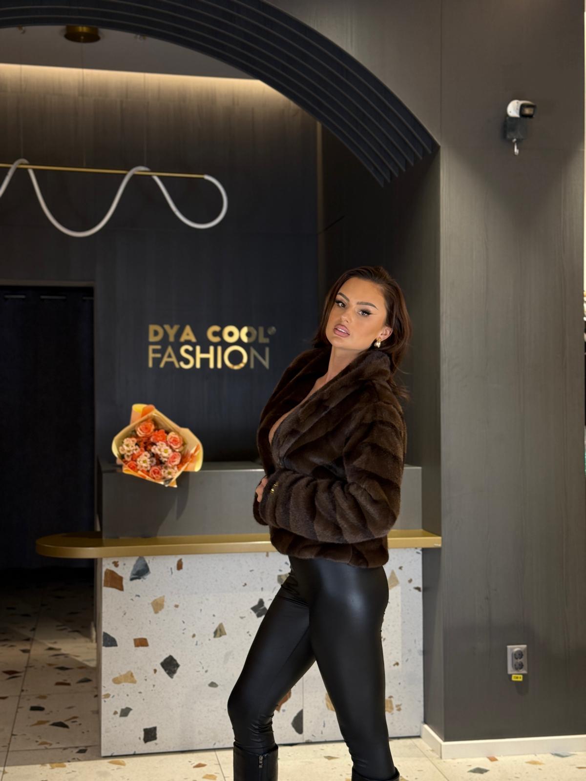 Jachetă Din Blană Ecologică Maro Ciocolatiu Oversize DYA1252 - imagine 3