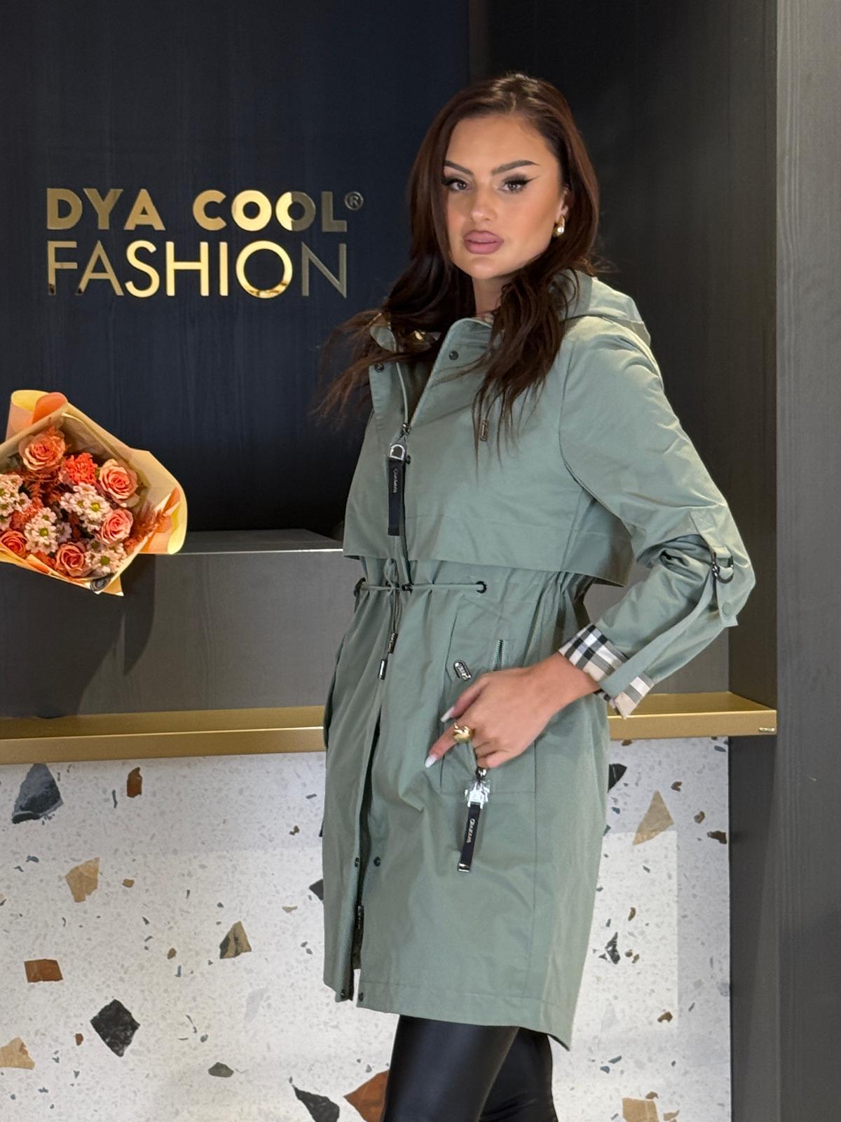 Trenci Verde Cu Glugă Și Cordon DYA1253 - imagine 2
