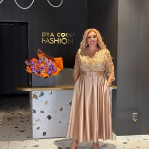 Rochie Midi Auriu Șampanie Cu Paiete, Fustă Satinată Și Buzunare STN DYA1192