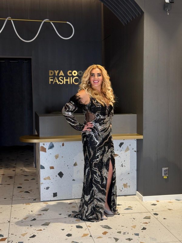 Rochie Lungă din Paiete Negre și Argintii DYA1307 - imagine 4