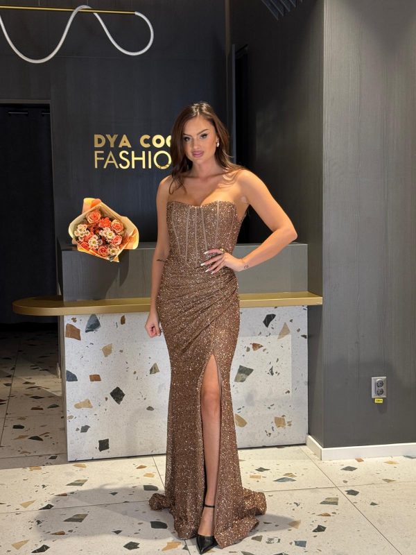 Rochie Lungă Cappuccino Cu Paiete DYA1264
