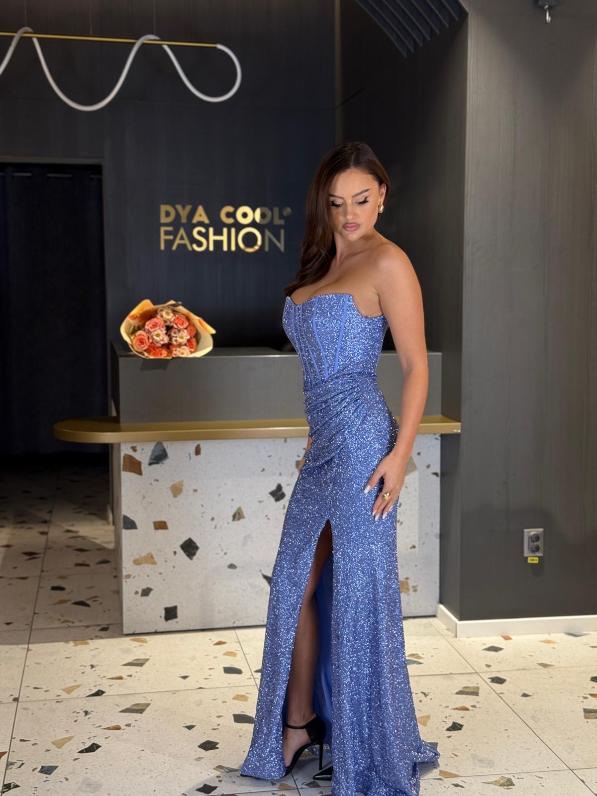 Rochie Lungă Bleu Cu Paiete DYA1265 - imagine 2