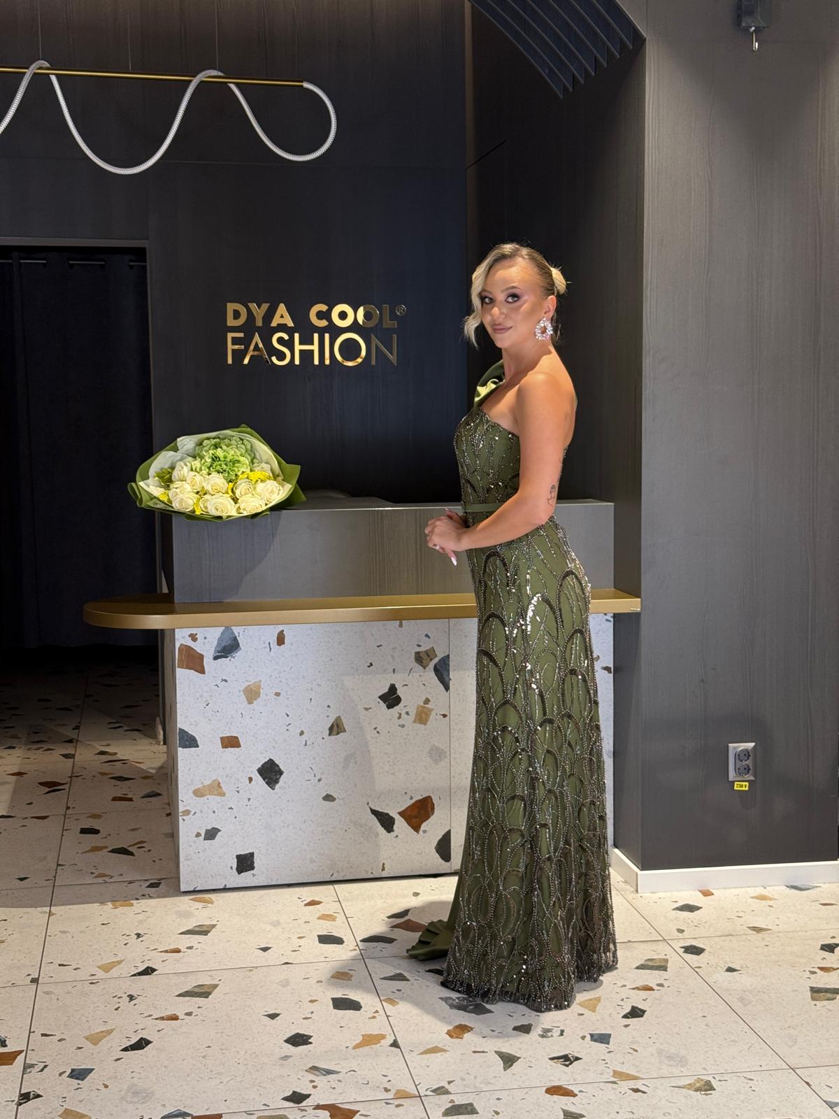 Rochie Lungă Verde Un Umăr DYA1266 - imagine 2