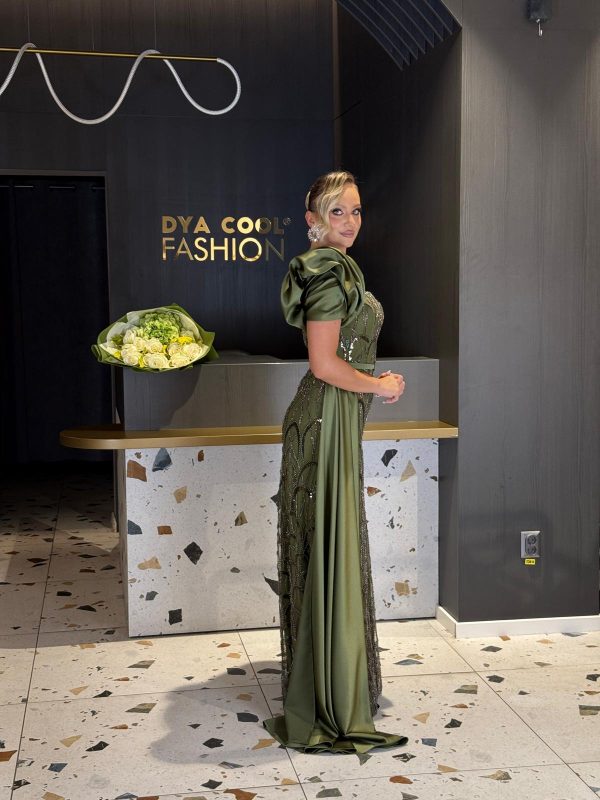 Rochie Lungă Verde Un Umăr DYA1266 - imagine 3