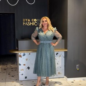 Rochie Midi Din Dantelă Verde Cu Mâneci Lungi DYA1267