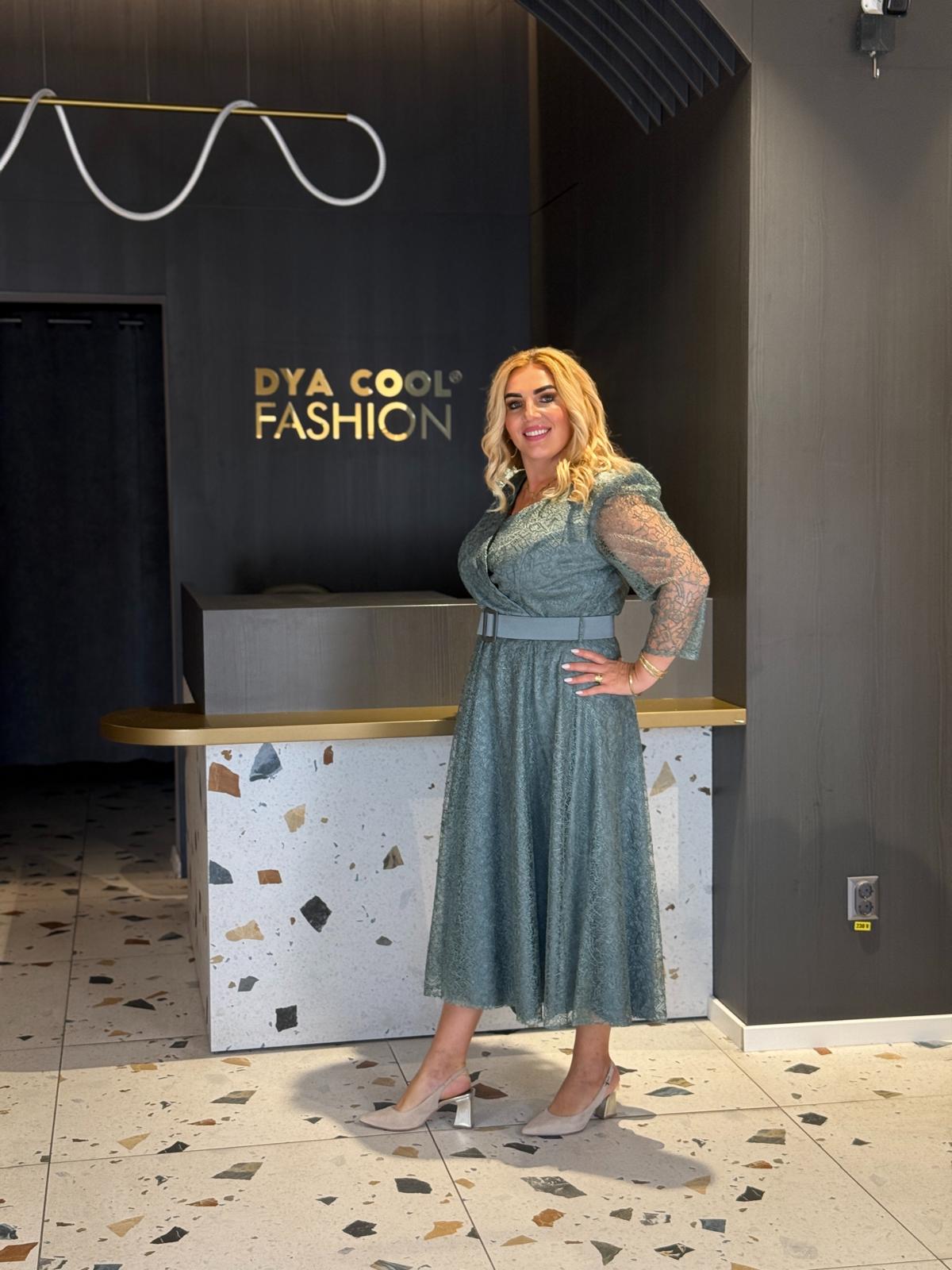 Rochie Midi Din Dantelă Verde Cu Mâneci Lungi DYA1267 - imagine 3