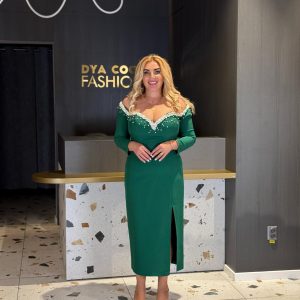 Rochie Midi Verde cu Aplicații de Perle DYA1272