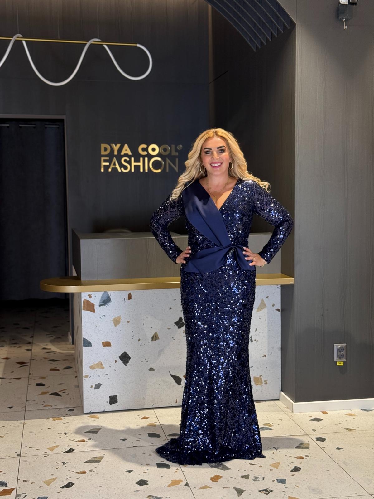 Rochie Lungă Bleumarin cu Paiete DYA1270