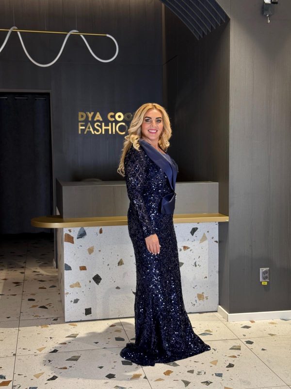 Rochie Lungă Bleumarin cu Paiete DYA1270 - imagine 2