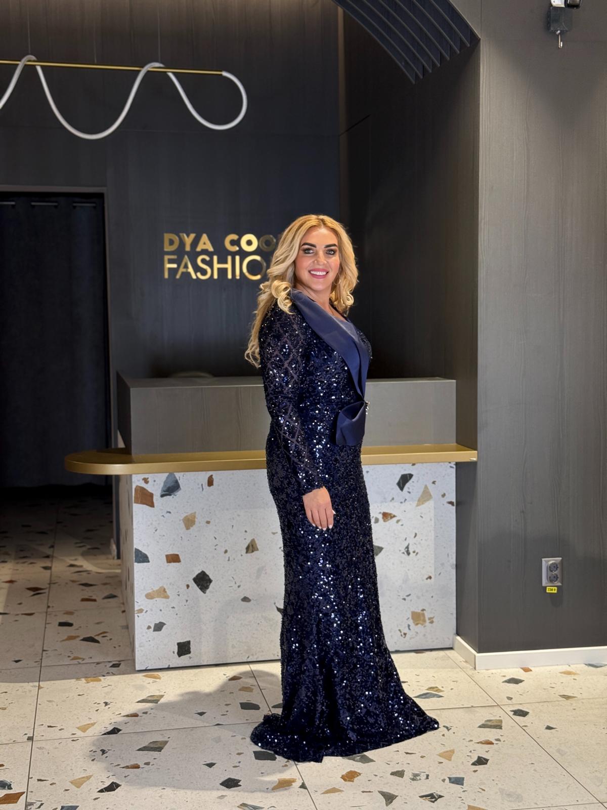 Rochie Lungă Bleumarin cu Paiete DYA1270 - imagine 2