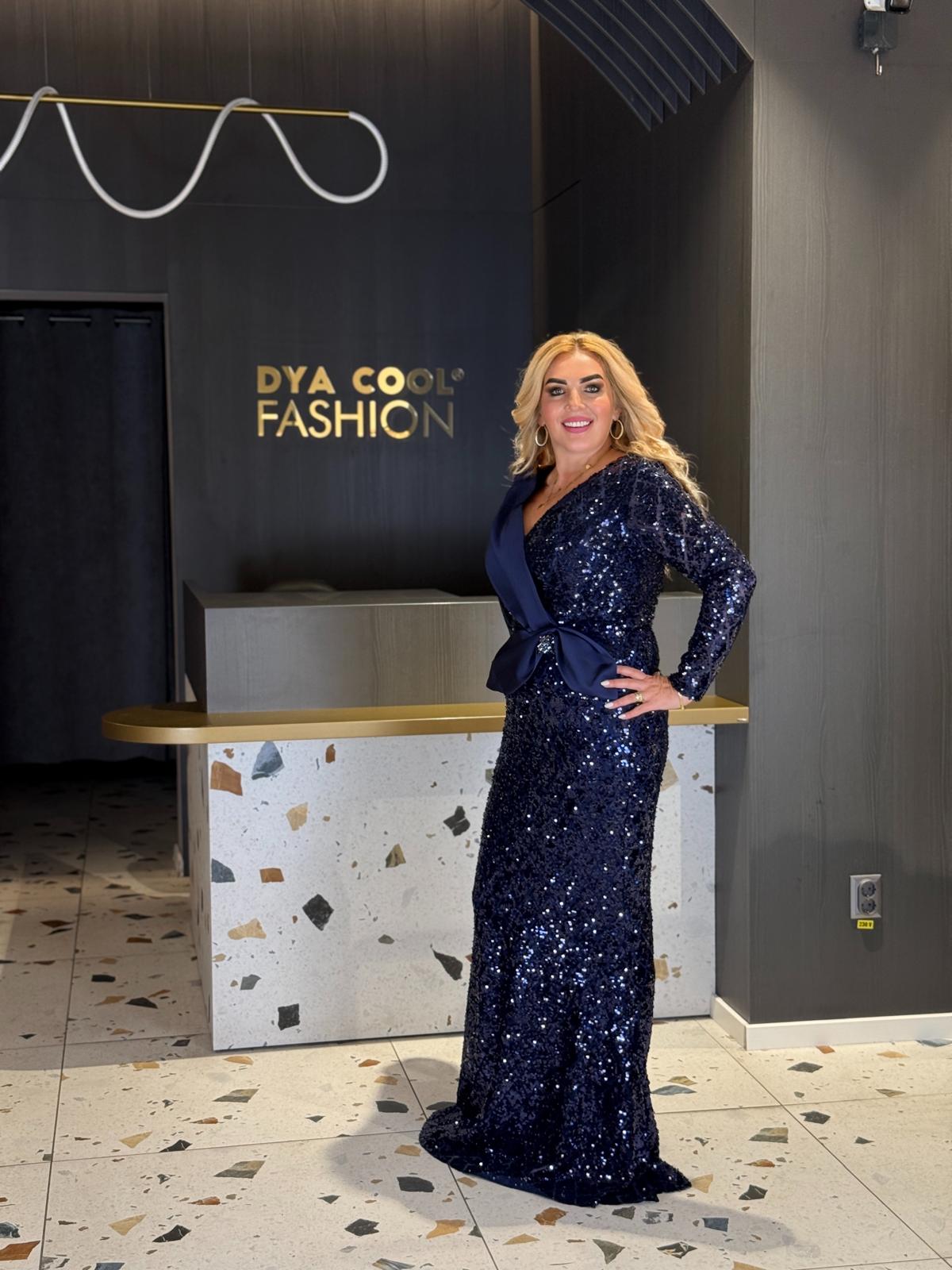Rochie Lungă Bleumarin cu Paiete DYA1270 - imagine 3