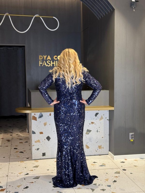 Rochie Lungă Bleumarin cu Paiete DYA1270 - imagine 4