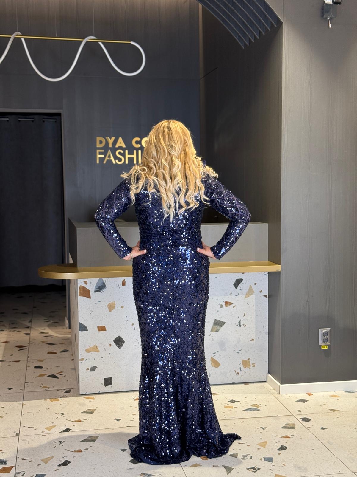 Rochie Lungă Bleumarin cu Paiete DYA1270 - imagine 4