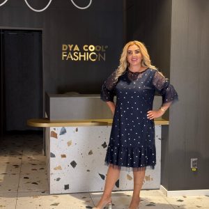 Rochie Bleumarin Cu Perle Și Tull DYA1280