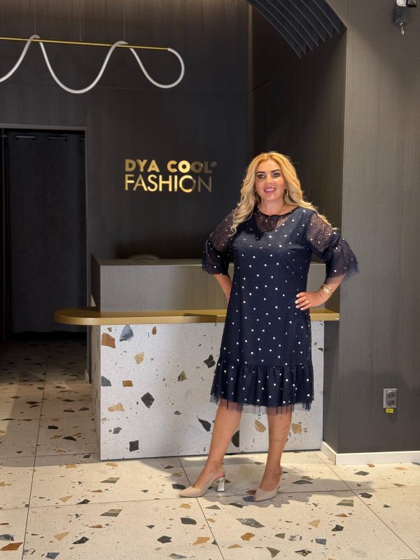 Rochie Bleumarin Cu Perle Și Tull DYA1280