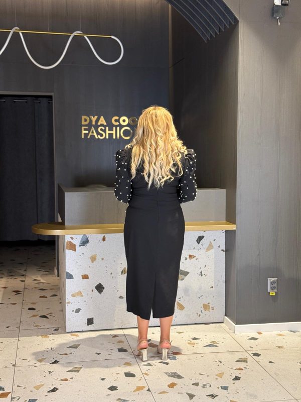 Rochie Midi Neagră Cu Perle DYA1277 - imagine 4