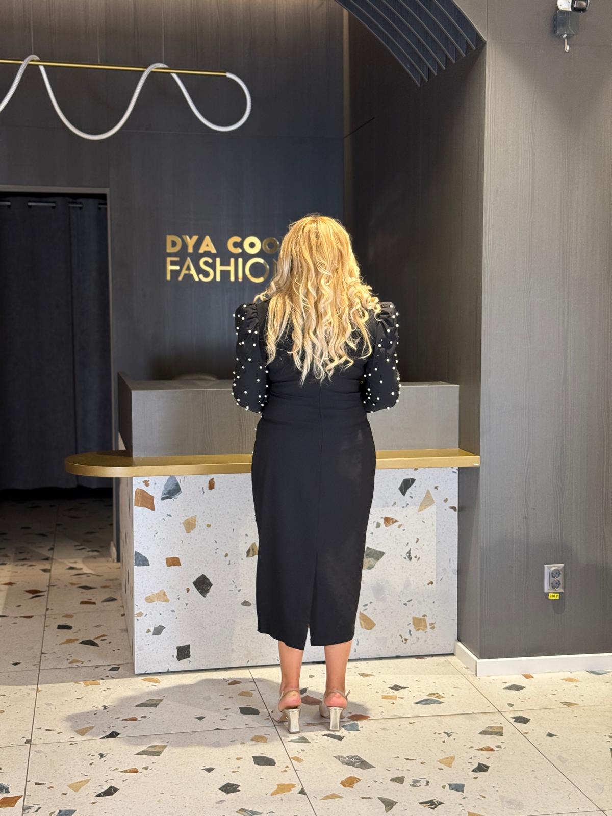 Rochie Midi Neagră Cu Perle DYA1277 - imagine 4