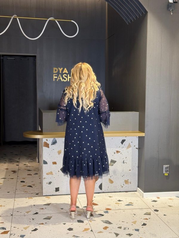 Rochie Bleumarin Cu Perle Și Tull DYA1280 - imagine 4