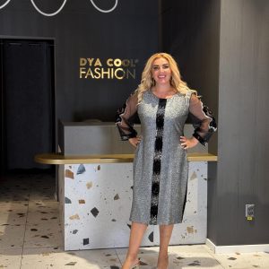 Rochie Midi Gri Cu Inserții Negre DYA1279