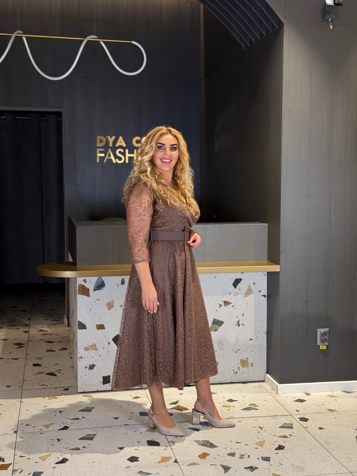 Rochie Midi Din Dantelă Cappuccino DYA1281 - imagine 3