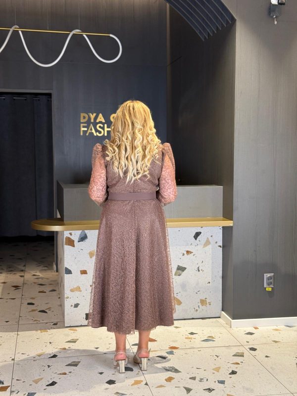 Rochie Midi Din Dantelă Cappuccino DYA1281 - imagine 4