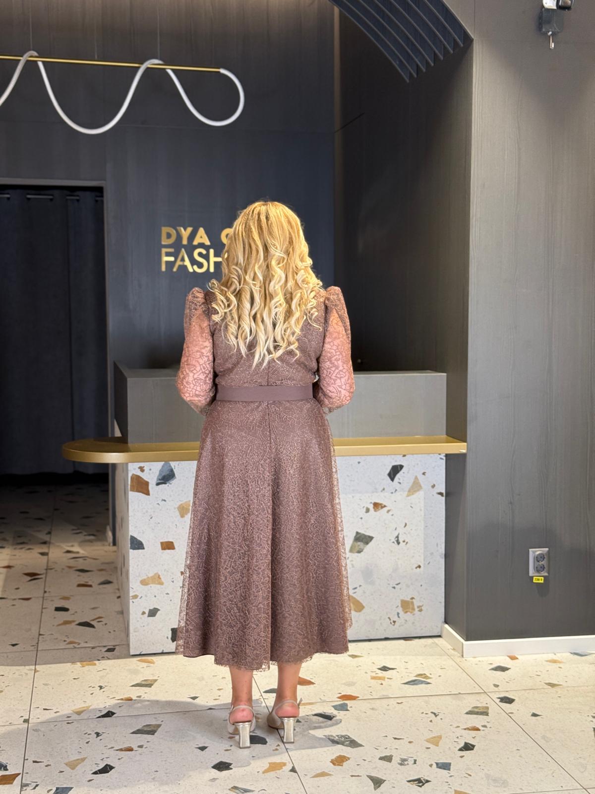 Rochie Midi Din Dantelă Cappuccino DYA1281 - imagine 4