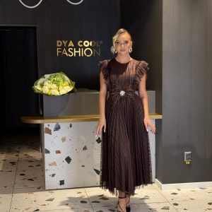 Rochie Midi Plisată Maro Ciocolată DYA1278