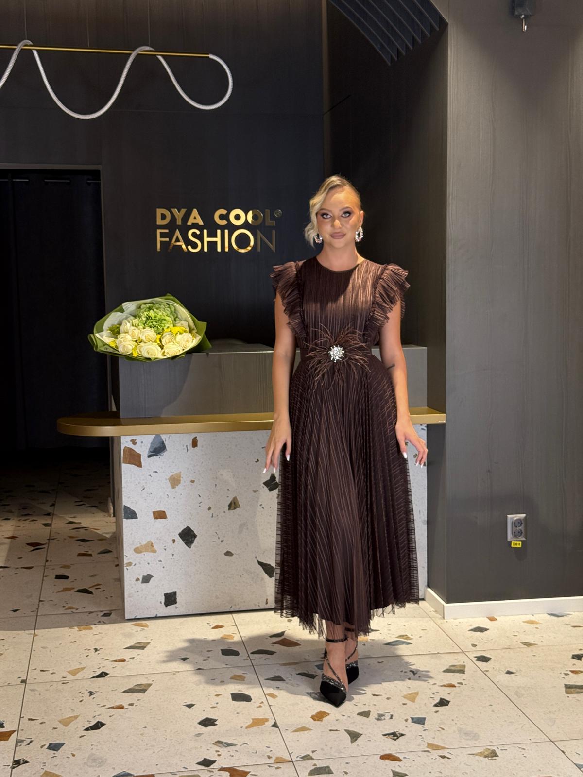Rochie Midi Plisată Maro Ciocolată DYA1278