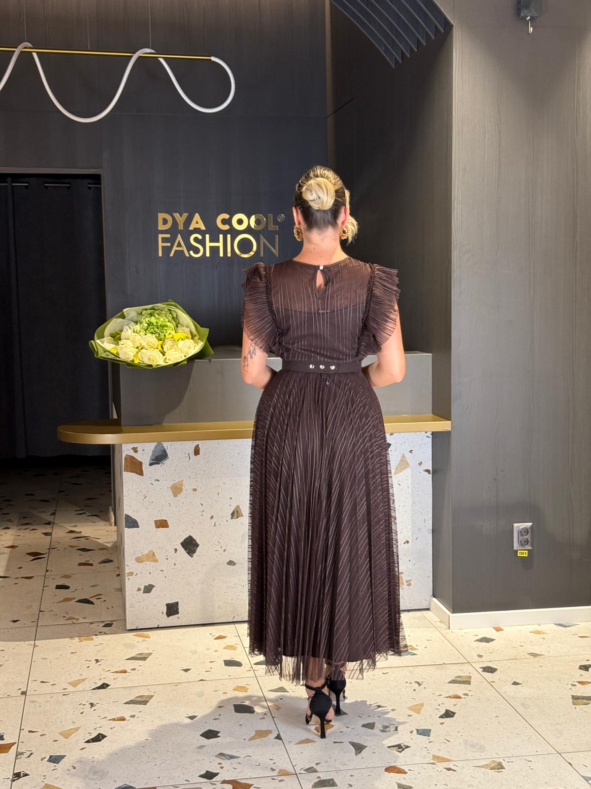 Rochie Midi Plisată Maro Ciocolată DYA1278 - imagine 4