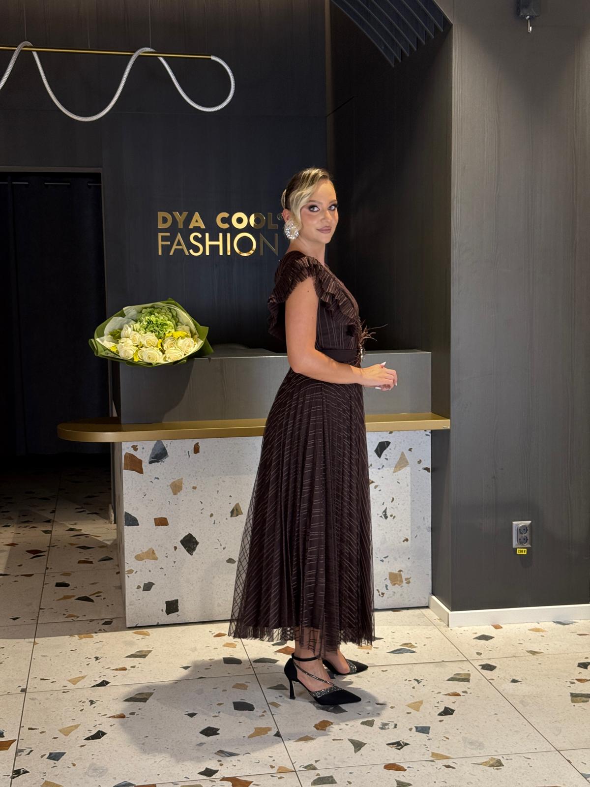 Rochie Midi Plisată Maro Ciocolată DYA1278 - imagine 3