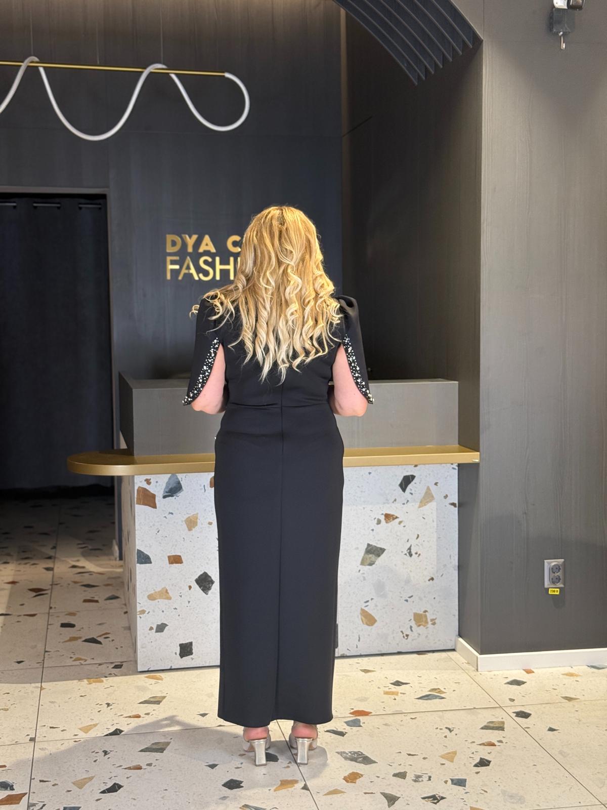 Rochie Lungă din Material Elastic Negru Pietricele DYA1302 - imagine 3