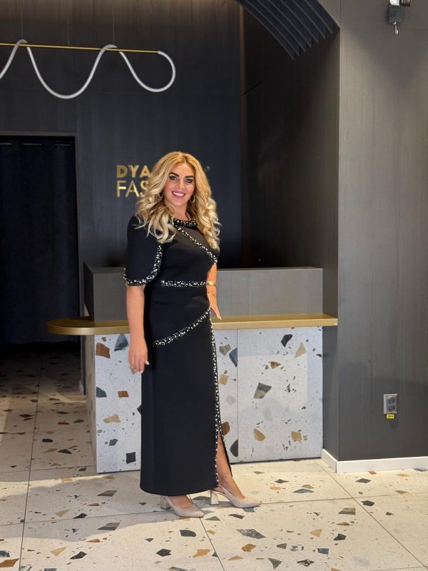 Rochie Lungă din Material Elastic Negru Pietricele DYA1302 - imagine 4