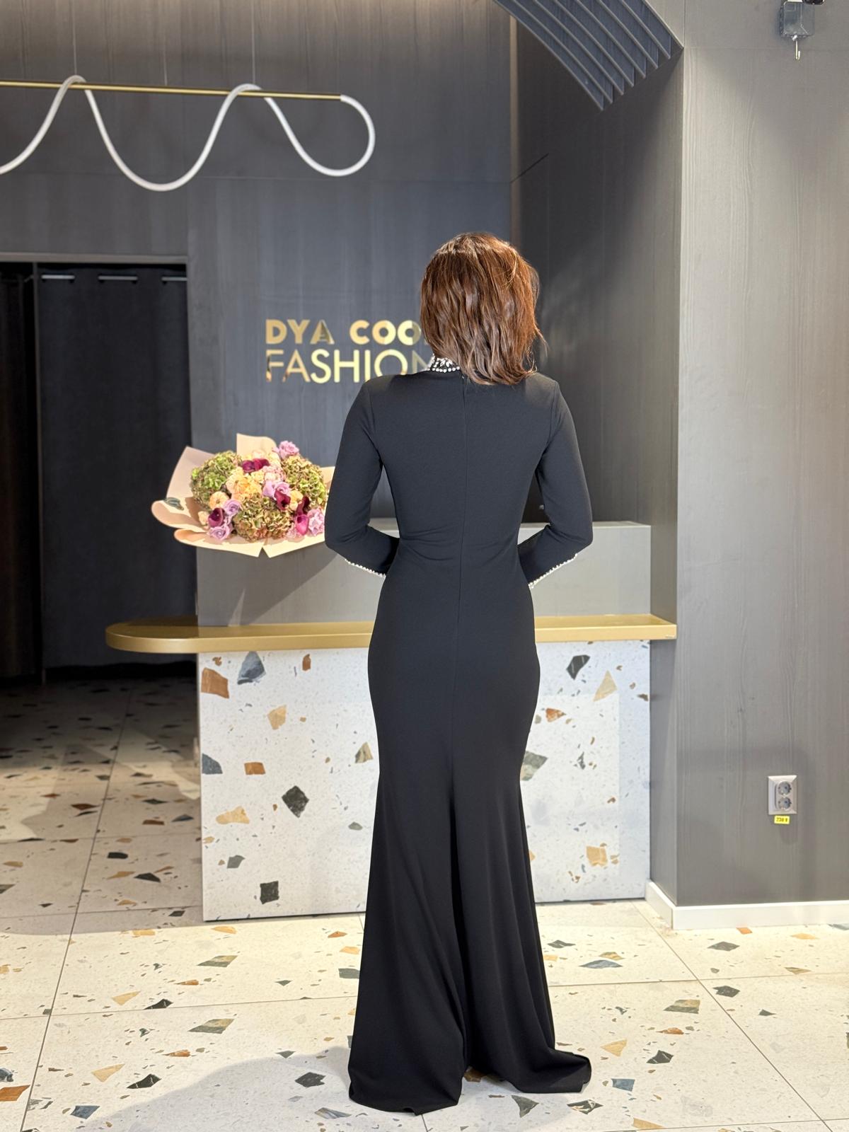 Rochie Lungă Neagră cu Aplicații Argintii DYA1306 - imagine 4