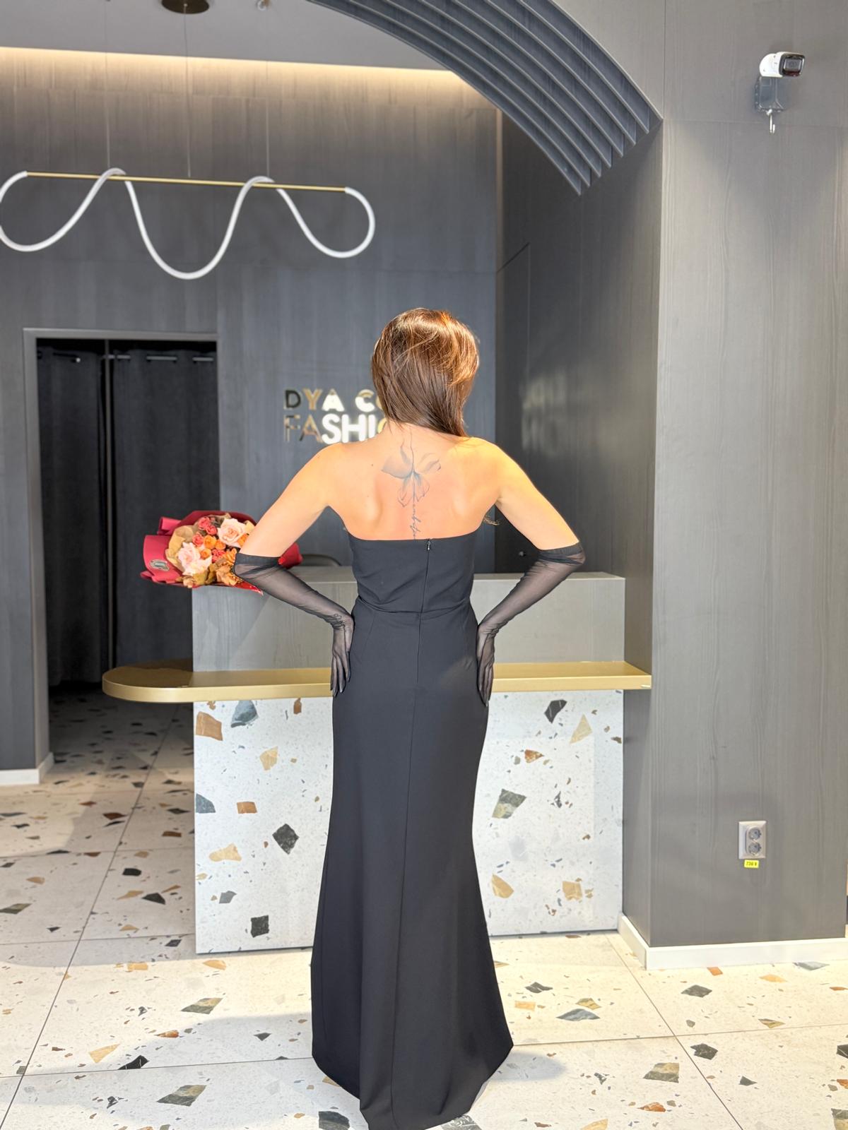 Rochie Lungă Elegantă Neagră Cu Detalii Argintii DYA1318 - imagine 4