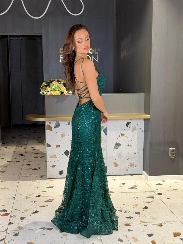 Rochie Lungă  DX Verde Smarald Cu Paiete DYA1274 - imagine 3