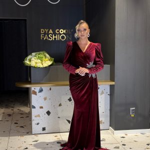 Rochie Lungă Din Catifea Burgundy DYA1275