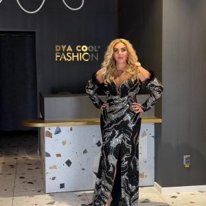 Rochie Lungă din Paiete Negre și Argintii DYA1307