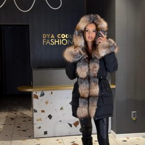 Geacă Cu Blană Naturală Neagră DYA1328