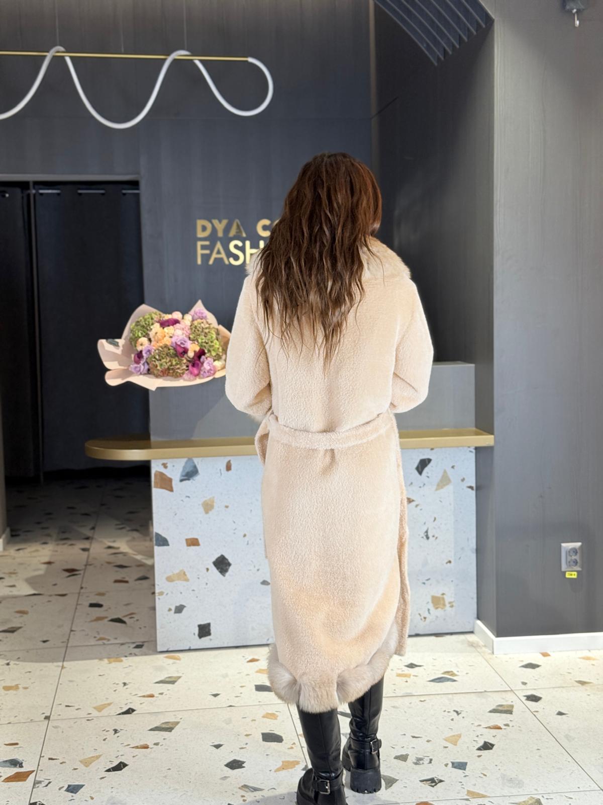 Palton Alcantara Cu Blană Naturală Crem DYA1330 - imagine 6