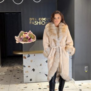 Palton Alcantara Cu Blană Naturală Crem DYA1330