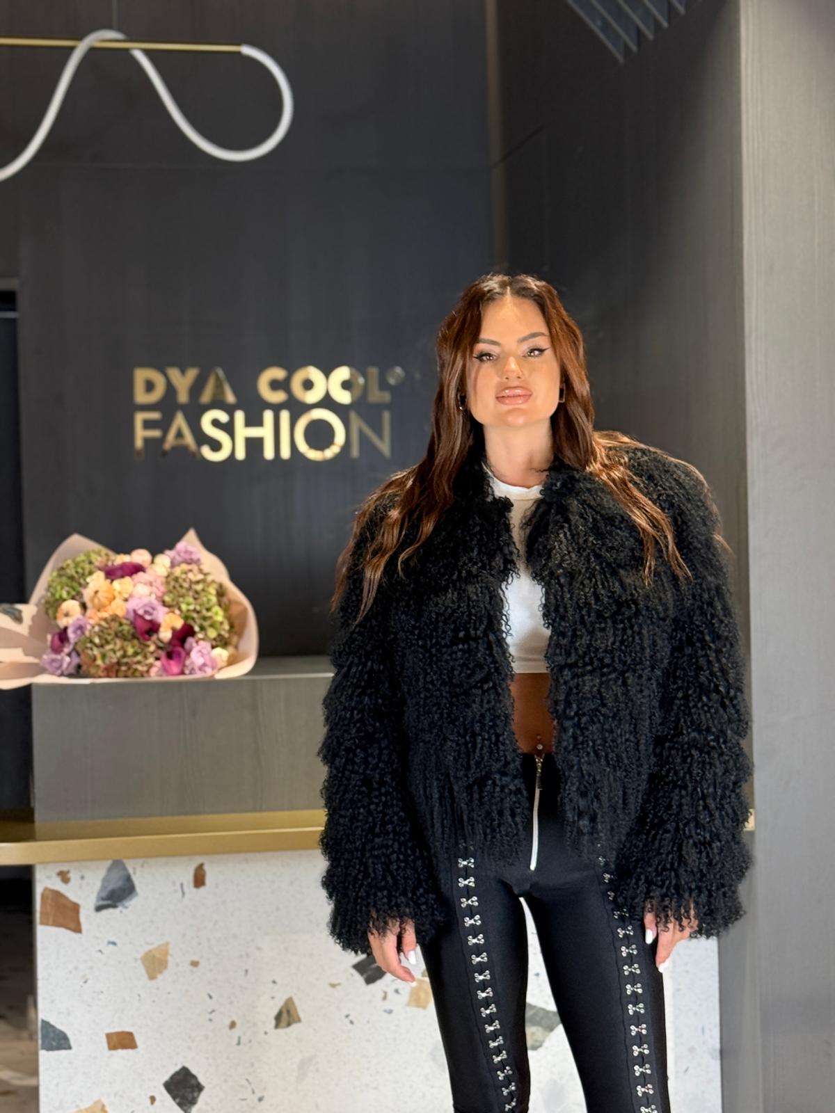 Blană Naturală Oaie Mongoleză Fir Lung Ondulat Negru DYA1327 - imagine 2