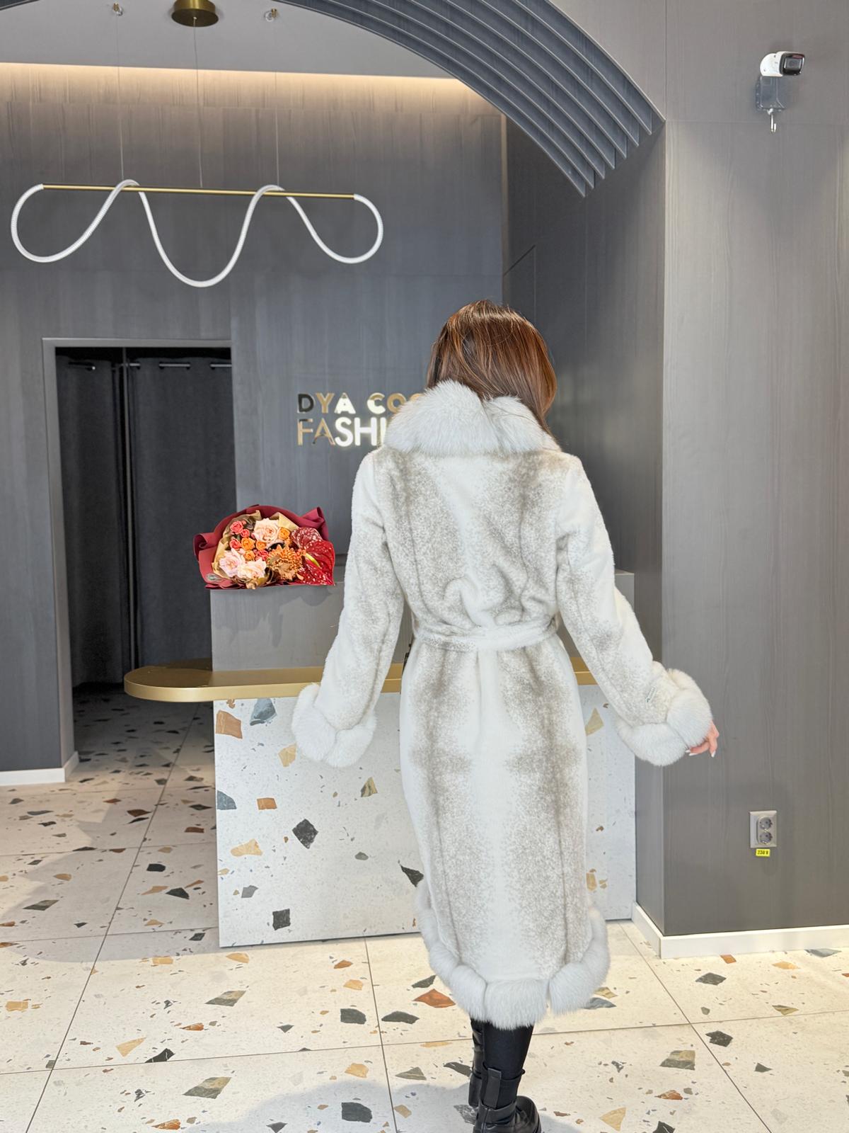 Palton Alcantara Cu Blană Naturală Gri-Argintiu DYA1358 - imagine 7