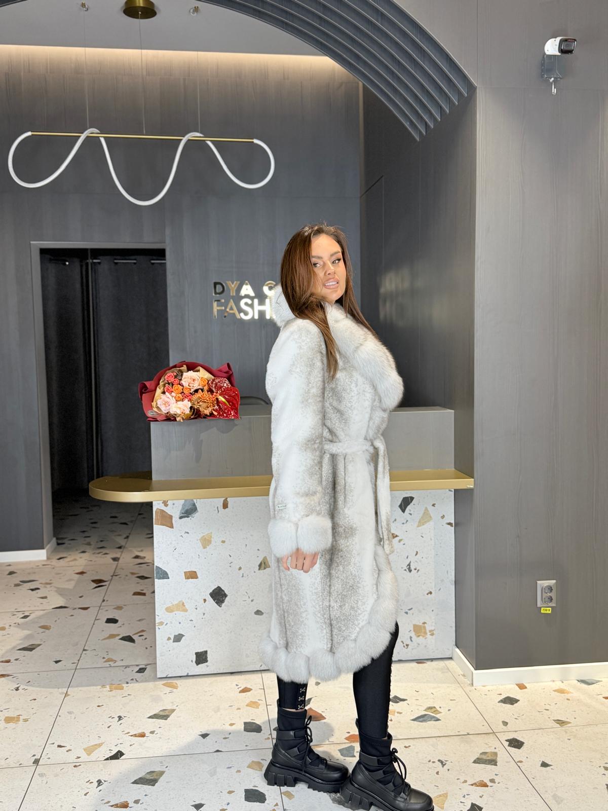 Palton Alcantara Cu Blană Naturală Gri-Argintiu DYA1358 - imagine 3